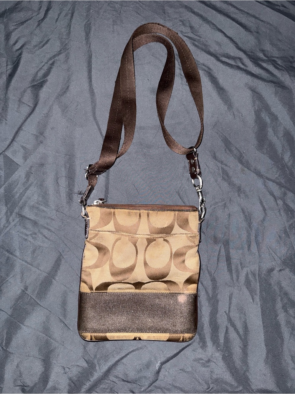 Coach Tan and Brown Signature Crossbody Messenger